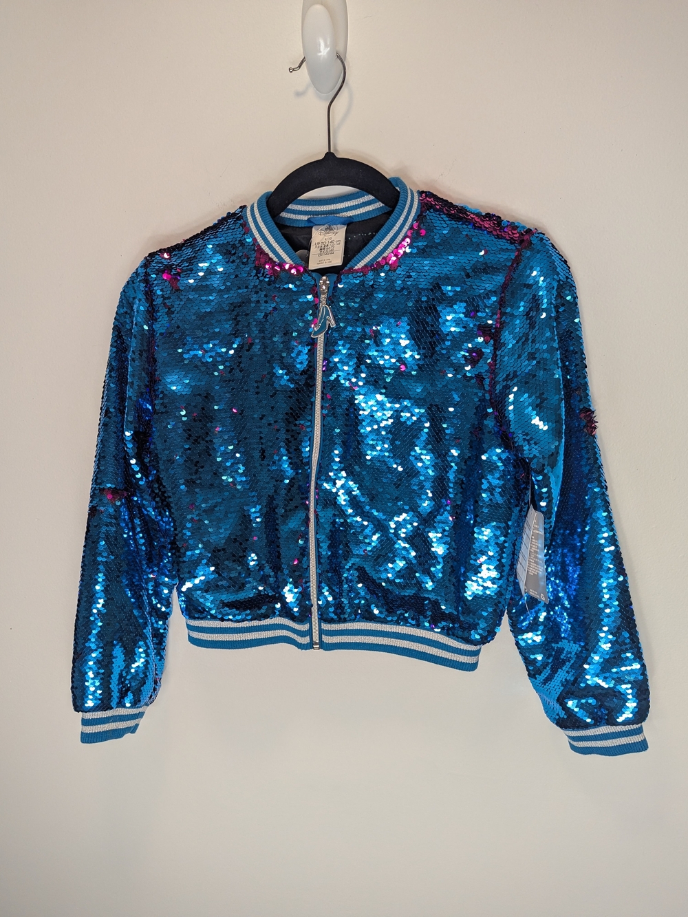 Disney Cinderella Girls Blue Pink Flip Sequin Bomber Jacket Size 9/10 NWT